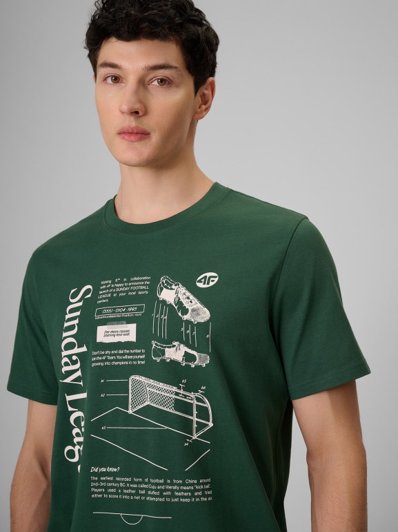 Męski t-shirt z nadrukiem 4F 4FRSS26TTSHM4008 - zielony