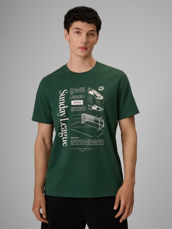 Męski t-shirt z nadrukiem 4F 4FRSS26TTSHM4008 - zielony