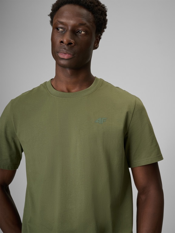 Męski t-shirt bez nadruku 4F 4FRSS26TTSHM4261 - oliwkowy