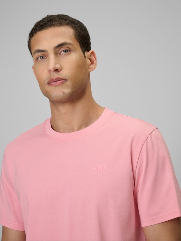 Męski t-shirt bez nadruku 4F 4FRSS26TTSHM4261 - różowy