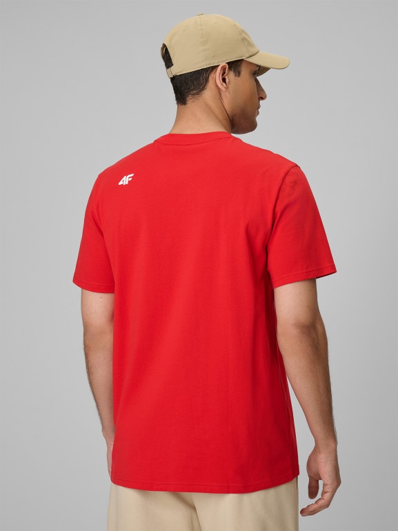 Męski t-shirt bez nadruku 4F 4FRSS26TTSHM4261 - czerwony