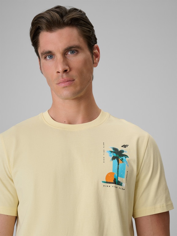 Męski t-shirt z nadrukiem 4F 4FRSS26TTSHM4301 - żółty