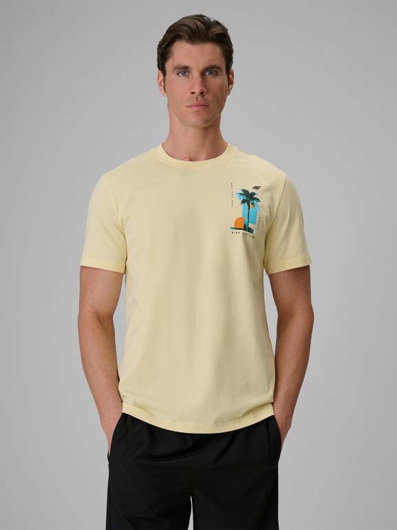 Męski t-shirt z nadrukiem 4F 4FRSS26TTSHM4301 - żółty