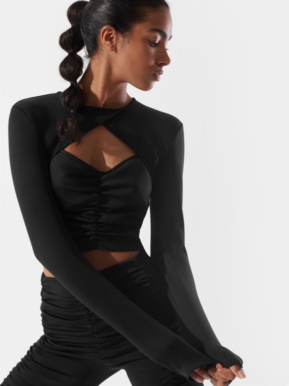 Damski longsleeve crop-top 4F x Anna Lewandowska 4FSSS23TLONF220 - czarny