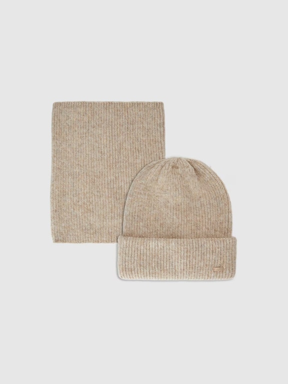 Zestaw zimowy komin i czapka uniseks 4F 4FWAW25ACAPF571 - beżowy