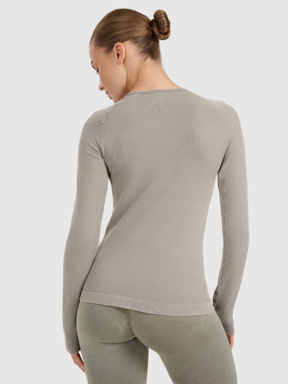 Damski longsleeve do jogi i pilatesu 4F 4FWAW25TFLOF429 - szary