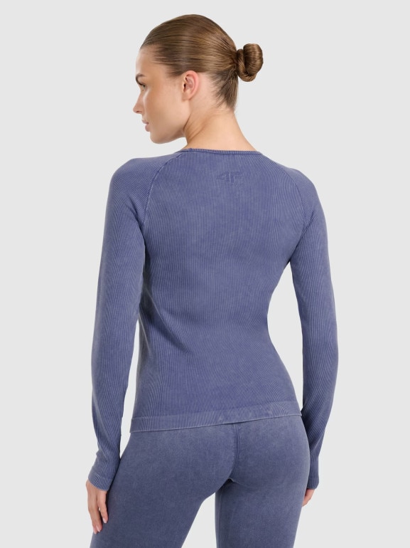 Damski longsleeve do jogi i pilatesu 4F 4FWAW25TFLOF429 - granatowy