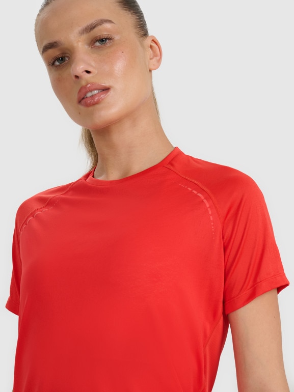 Damska koszulka do biegania 4F 4FWAW25TFTSF1502 - czerwona