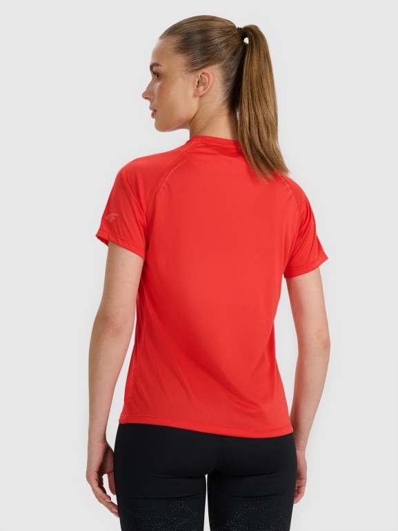 Damska koszulka do biegania 4F 4FWAW25TFTSF1502 - czerwona