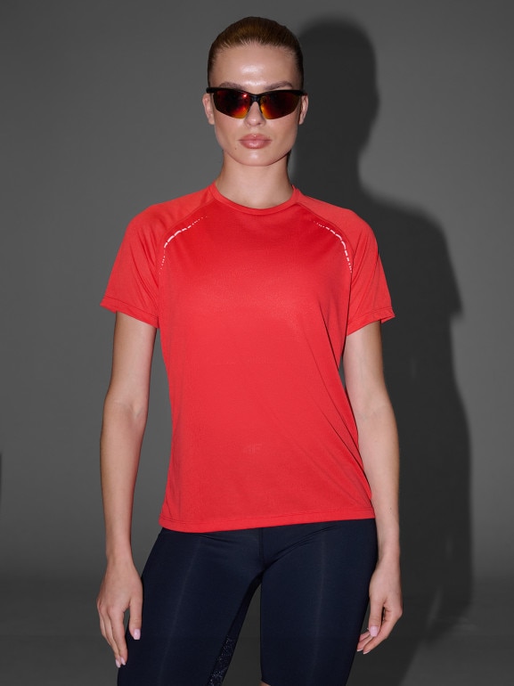 Damska koszulka do biegania 4F 4FWAW25TFTSF1502 - czerwona