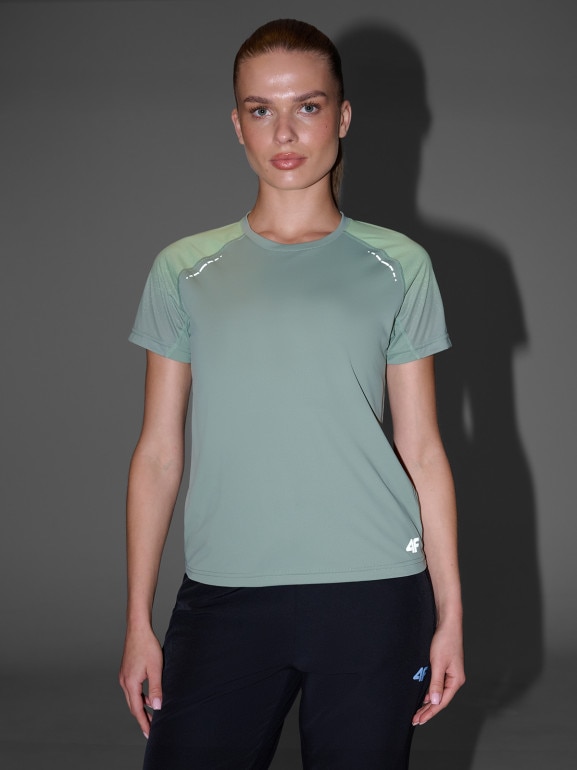 Damska koszulka do biegania 4F 4FWAW25TFTSF1510 - zielona