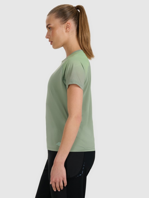 Damska koszulka do biegania 4F 4FWAW25TFTSF1510 - zielona