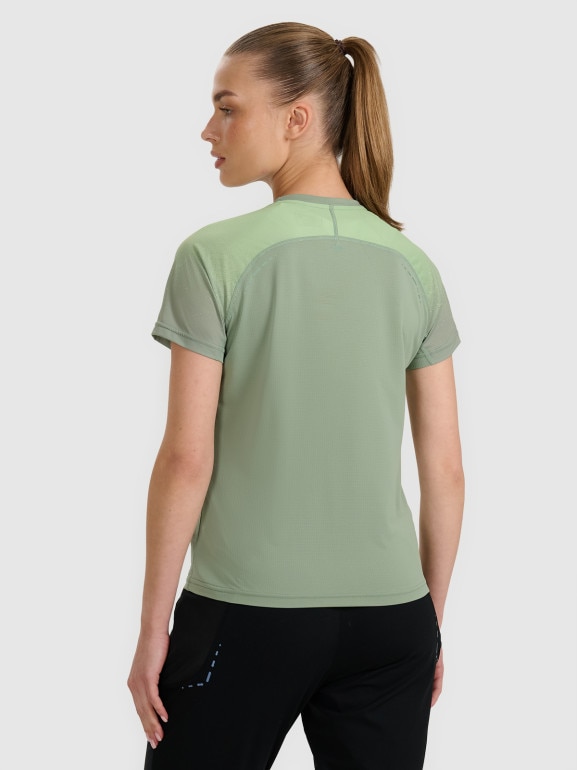 Damska koszulka do biegania 4F 4FWAW25TFTSF1510 - zielona