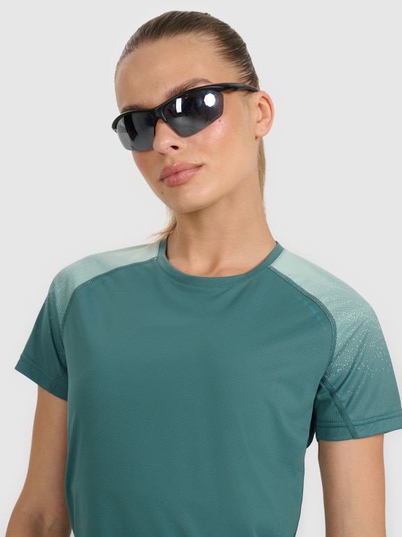 Damska koszulka do biegania 4F 4FWAW25TFTSF1510 - turkusowa