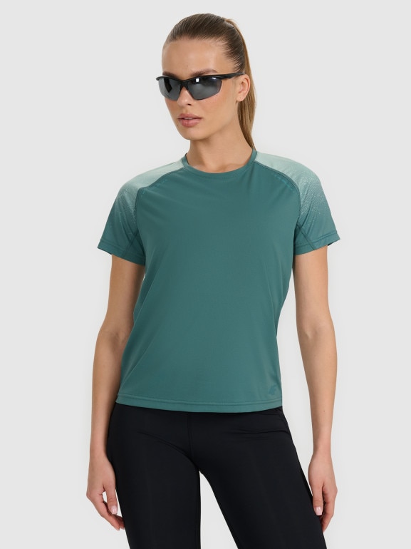 Damska koszulka do biegania 4F 4FWAW25TFTSF1510 - turkusowa