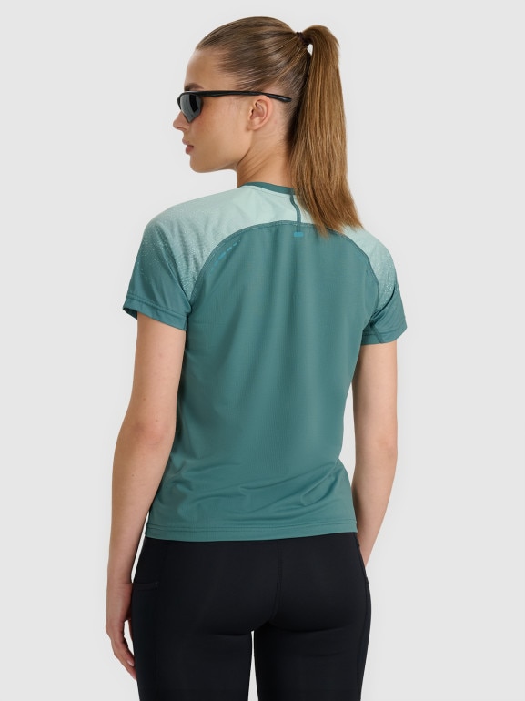 Damska koszulka do biegania 4F 4FWAW25TFTSF1510 - turkusowa