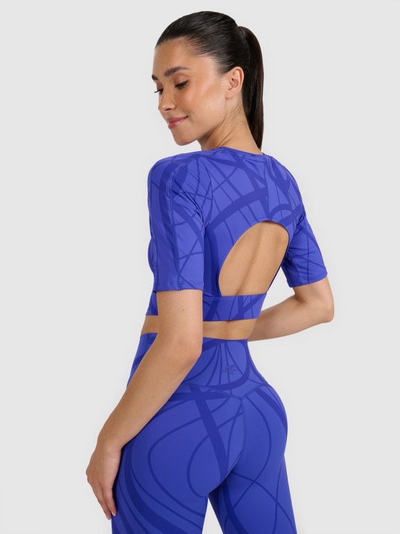 Damski crop top treningowy 4F 4FWAW25TFTSF1520 - niebieski