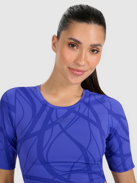 Damski crop top treningowy 4F 4FWAW25TFTSF1520 - niebieski