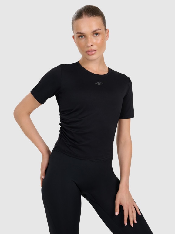Damski crop top do jogi i pilatesu 4F 4FWAW25TFTSF1524 - czarny