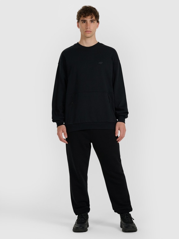 Męska bluza nierozpinana bez kaptura 4F 4FWAW25TSWSM1924 - czarna