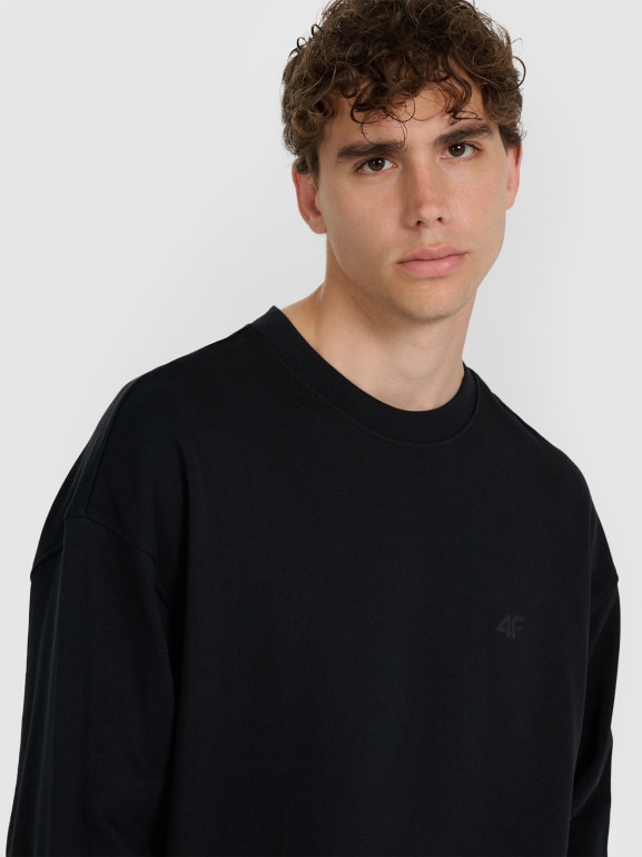 Męska bluza nierozpinana bez kaptura 4F 4FWAW25TSWSM1924 - czarna