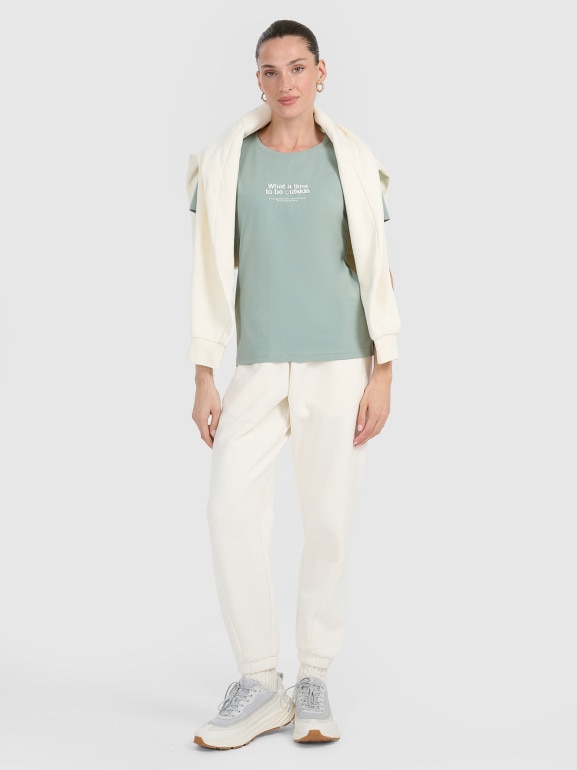 Damski t-shirt z nadrukiem 4F 4FWAW25TTSHF2322 - turkusowy