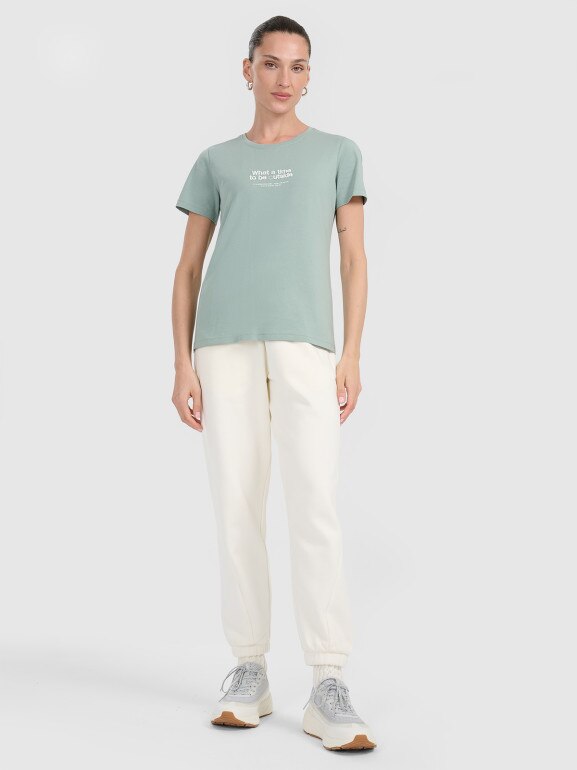 Damski t-shirt z nadrukiem 4F 4FWAW25TTSHF2322 - turkusowy