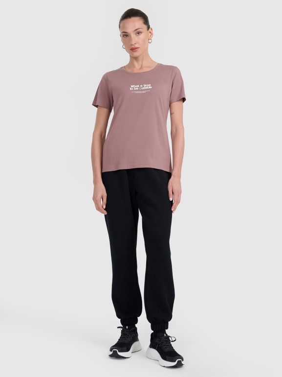 Damski t-shirt z nadrukiem 4F 4FWAW25TTSHF2322 - brązowy