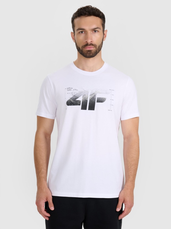 Męski t-shirt z nadrukiem 4F 4FWAW25TTSHM2359 - biały