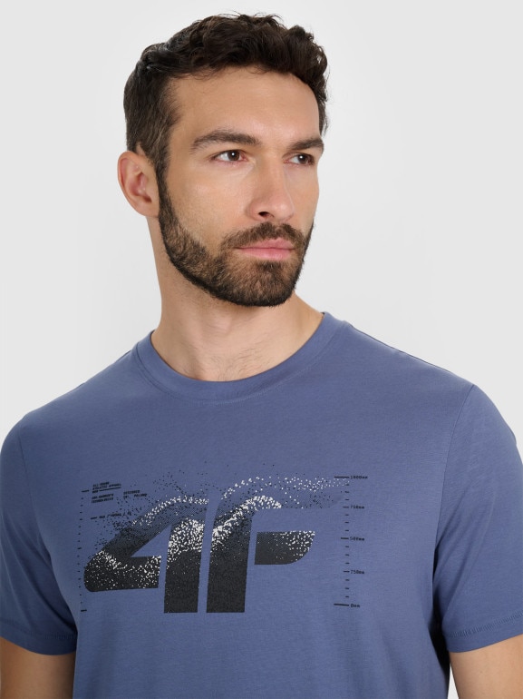 Męski t-shirt z nadrukiem 4F 4FWAW25TTSHM2359 - granatowy