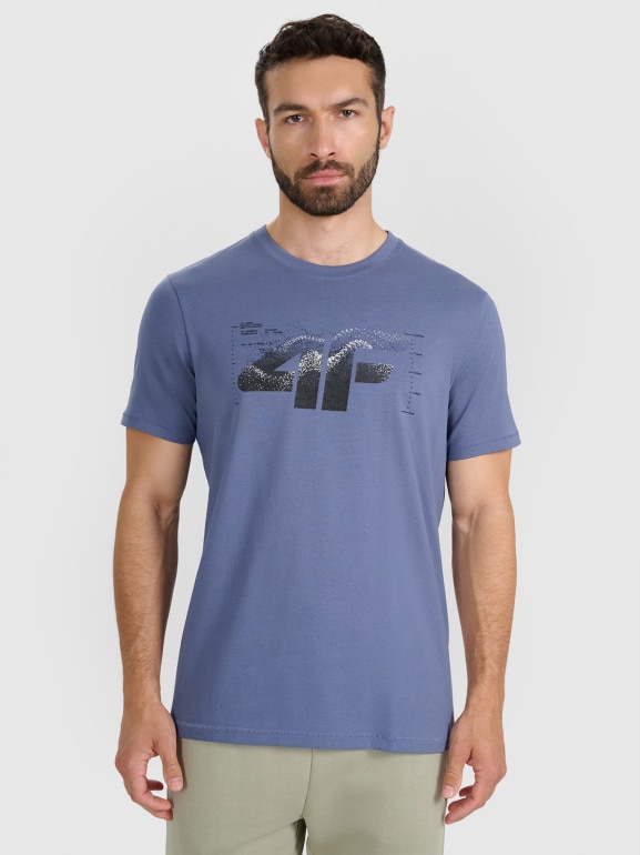 Męski t-shirt z nadrukiem 4F 4FWAW25TTSHM2359 - granatowy