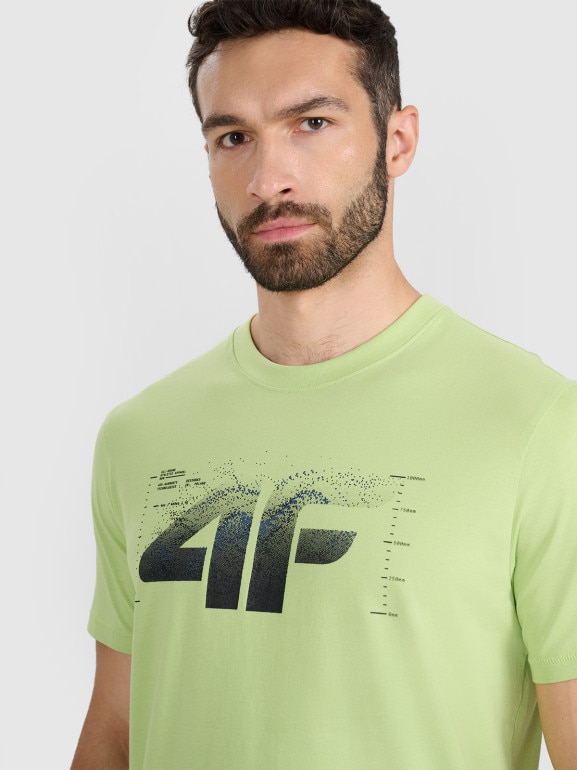 Męski t-shirt z nadrukiem 4F 4FWAW25TTSHM2359 - zielony