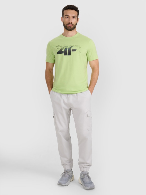 Męski t-shirt z nadrukiem 4F 4FWAW25TTSHM2359 - zielony