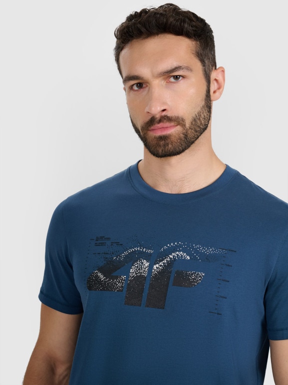 Męski t-shirt z nadrukiem 4F 4FWAW25TTSHM2359 - granatowy
