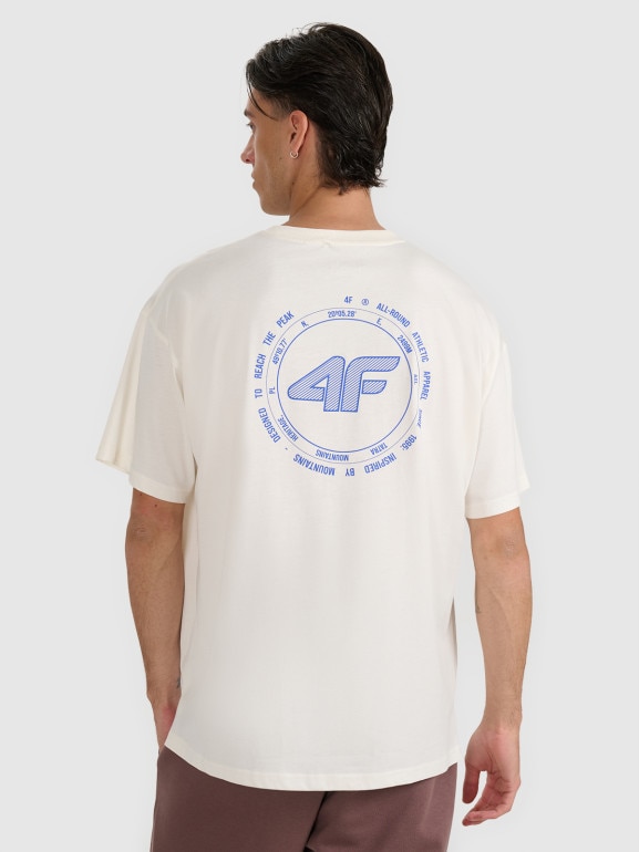 Męski t-shirt z nadrukiem 4F 4FWAW25TTSHM2403 - beżowy