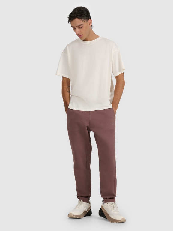 Męski t-shirt z nadrukiem 4F 4FWAW25TTSHM2403 - beżowy