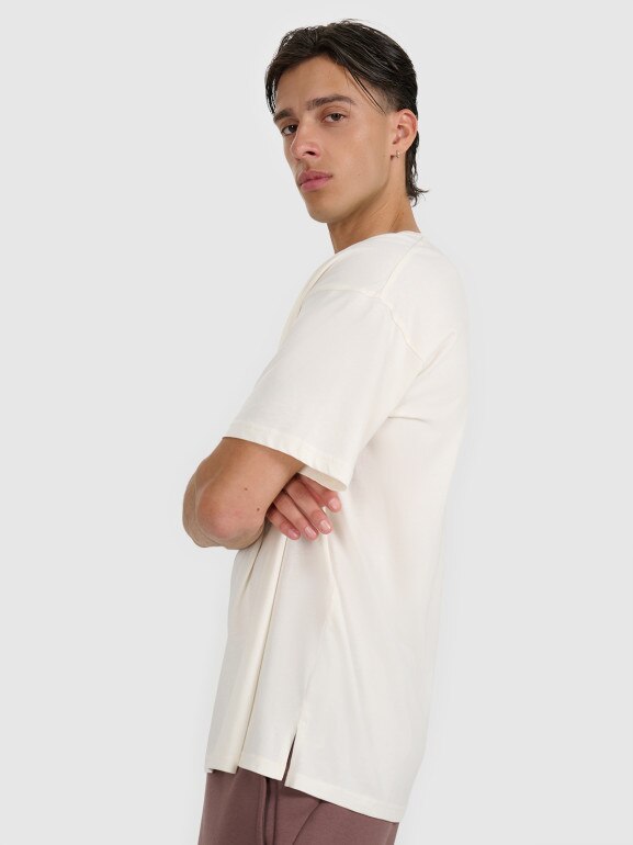 Męski t-shirt z nadrukiem 4F 4FWAW25TTSHM2403 - beżowy