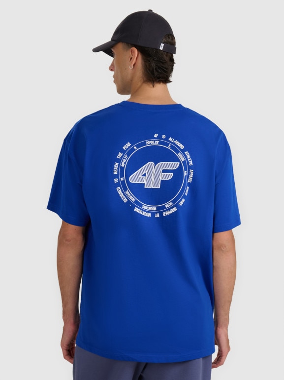 Męski t-shirt z nadrukiem 4F 4FWAW25TTSHM2403 - niebieski
