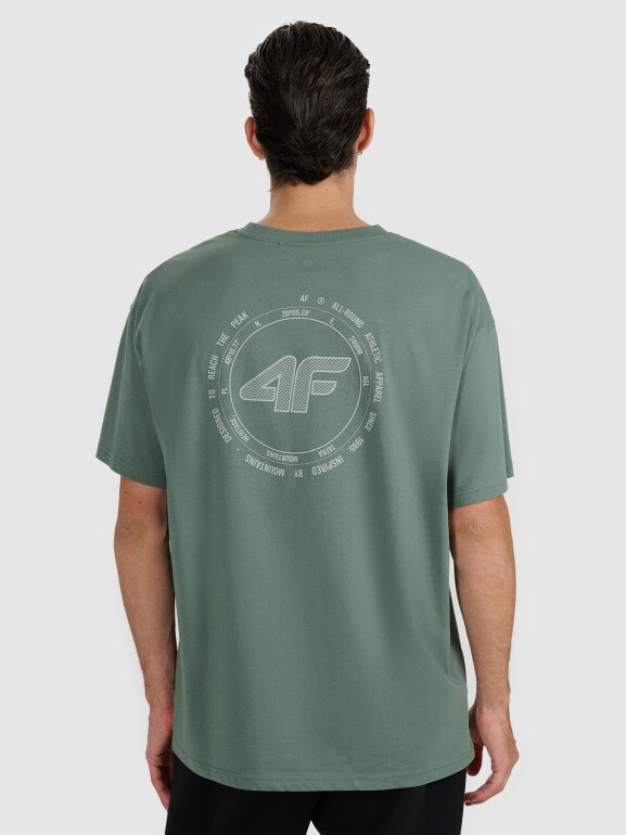 Męski t-shirt z nadrukiem 4F 4FWAW25TTSHM2403 -khaki
