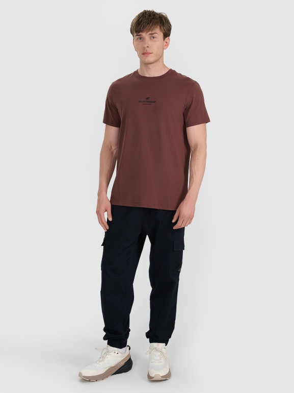 Męski t-shirt z nadrukiem 4F 4FWAW25TTSHM2961 - brązowy