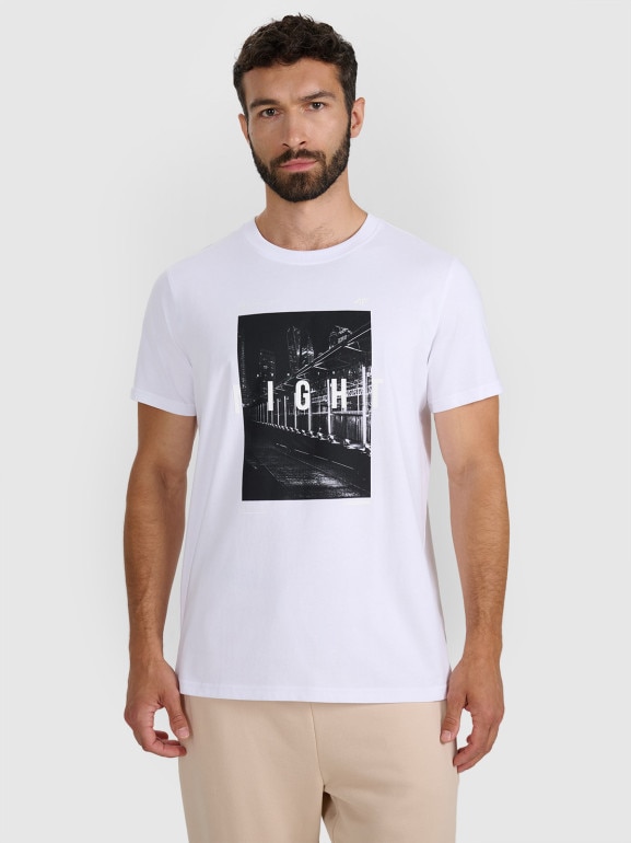 Męski t-shirt z nadrukiem 4F 4FWAW25TTSHM3121 - biały
