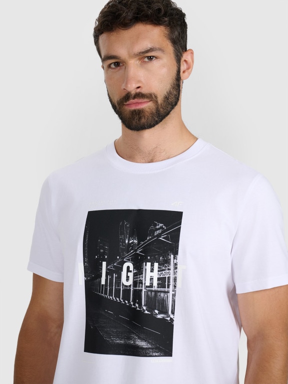 Męski t-shirt z nadrukiem 4F 4FWAW25TTSHM3121 - biały