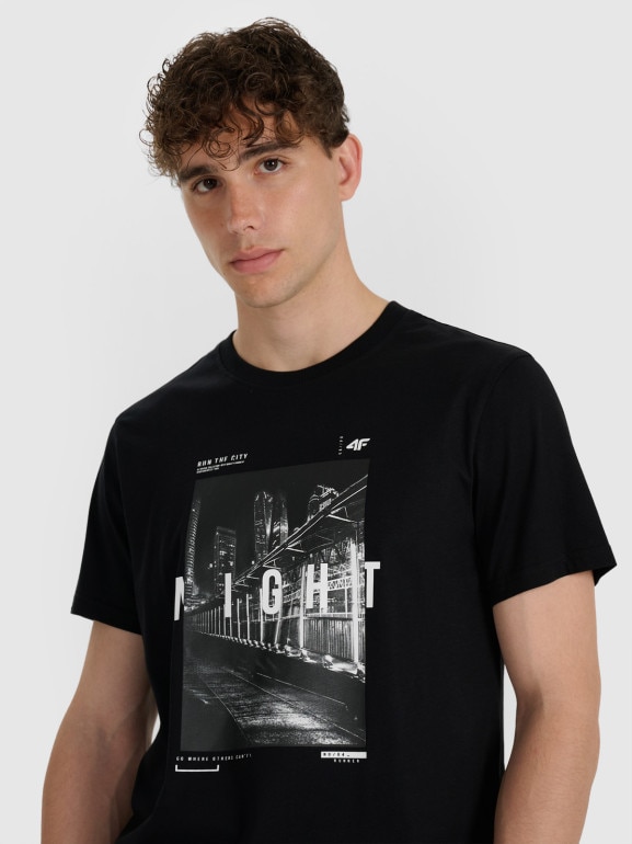 Męski t-shirt z nadrukiem 4F 4FWAW25TTSHM3121 - czarny