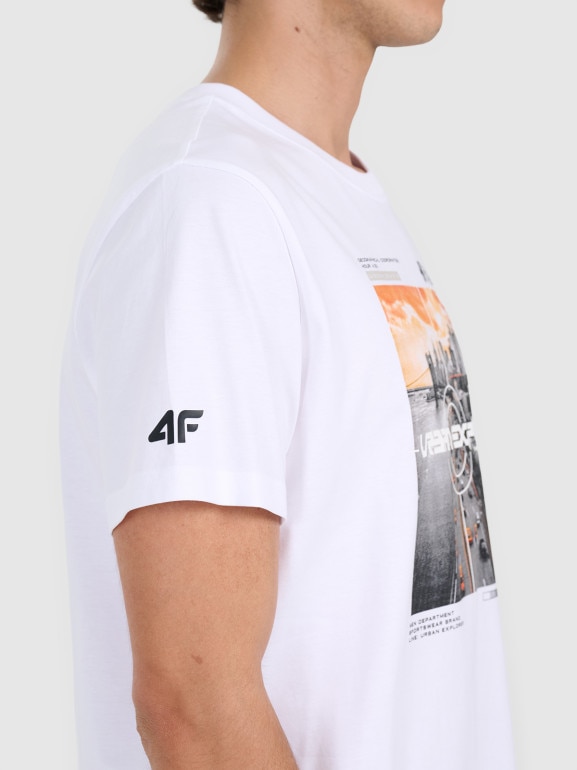 Męski t-shirt z nadrukiem 4F 4FWAW25TTSHM3124 - biały