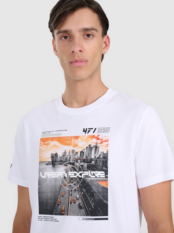 Męski t-shirt z nadrukiem 4F 4FWAW25TTSHM3124 - biały