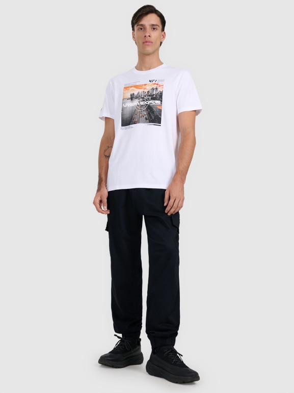 Męski t-shirt z nadrukiem 4F 4FWAW25TTSHM3124 - biały