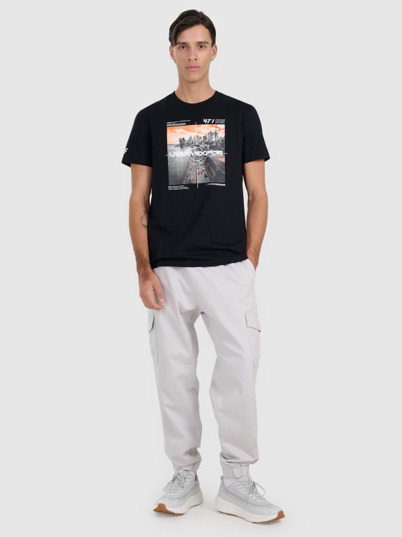 Męski t-shirt z nadrukiem 4F 4FWAW25TTSHM3124 - czarny