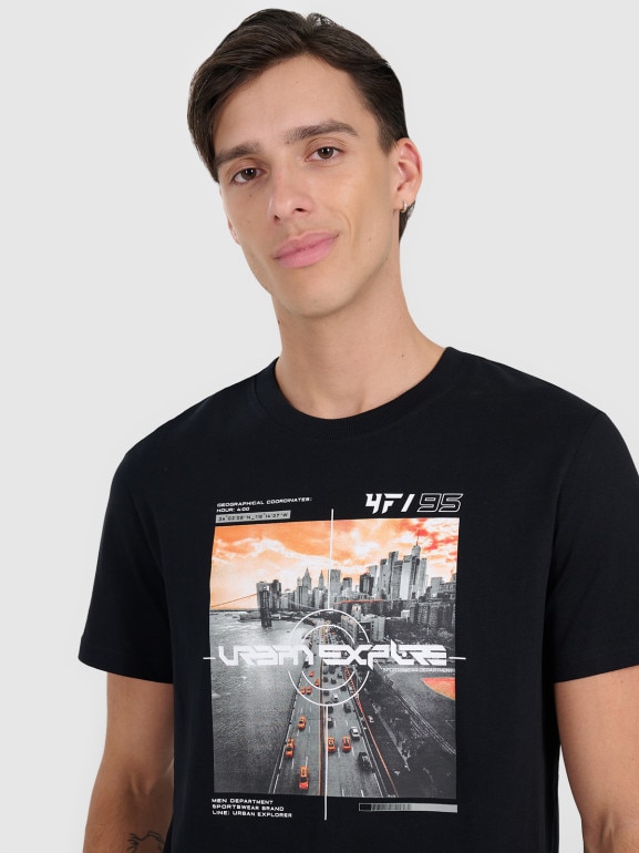 Męski t-shirt z nadrukiem 4F 4FWAW25TTSHM3124 - czarny