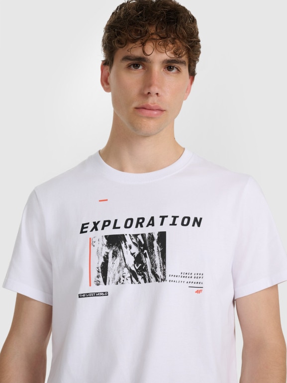 Męski t-shirt z nadrukiem 4F 4FWAW25TTSHM3130 - biały
