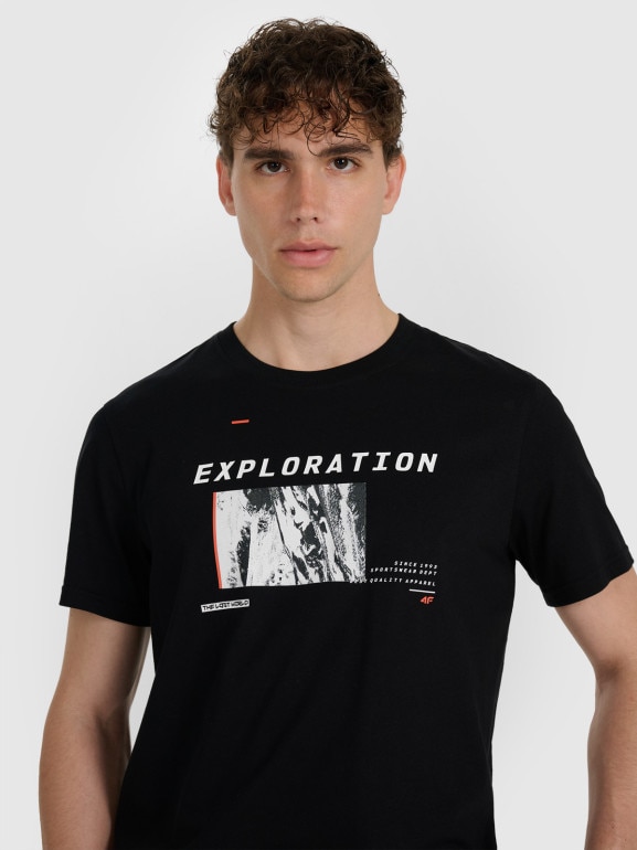 Męski t-shirt z nadrukiem 4F 4FWAW25TTSHM3130 - czarny